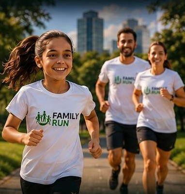 Família correndo junta no parque